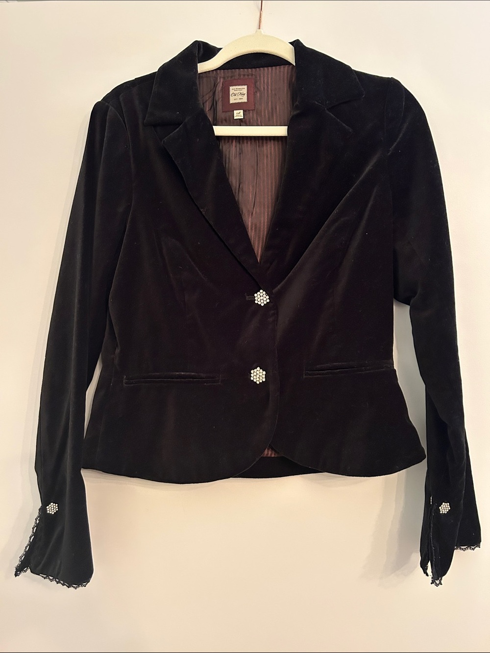 Old Navy Black Velvet Blazer with Rhinestone Buttons